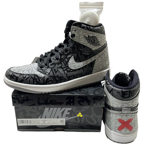 Nike Men's Jordan Retro 1 REBELLIONAIREBlack and Gray High-Top Sneakers MEW